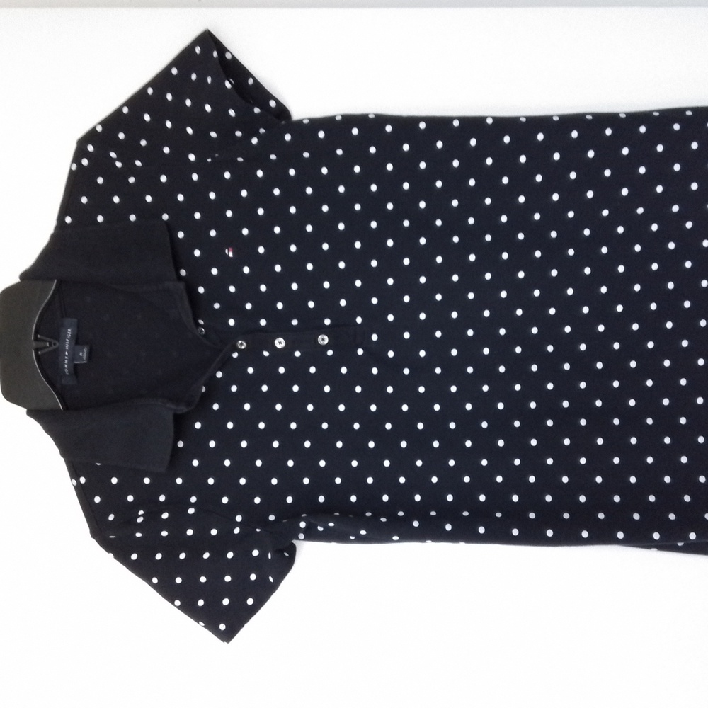 Tommy Hilfiger Polo Shirt Dress, Dark Blue with White Polka Dots, Size Medium